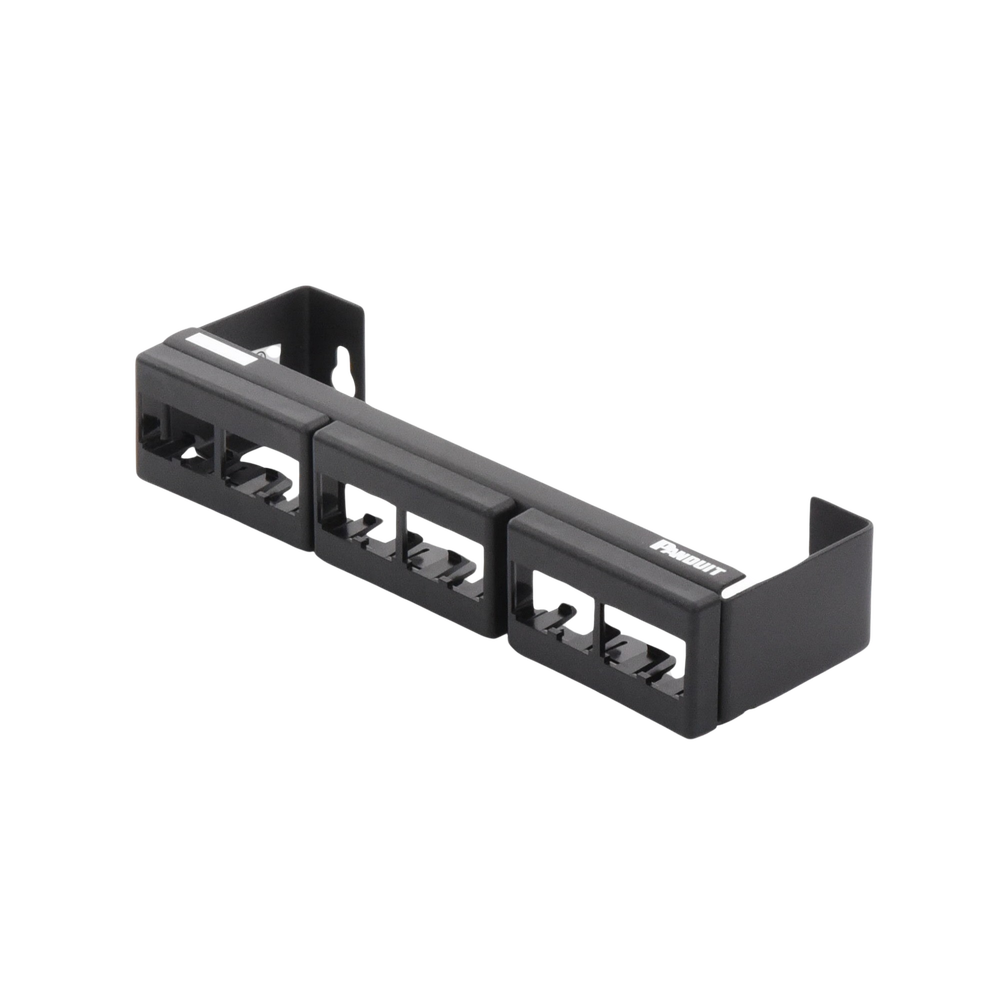 Panel de Parcheo Modular (Sin Conectores), de 12 Puertos Mini-Com, Instalación en Pared con Montaje Incluido, Color Negro