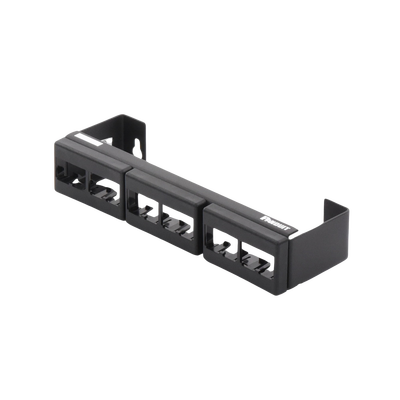 Panel de Parcheo Modular (Sin Conectores), de 12 Puertos Mini-Com, Instalación en Pared con Montaje Incluido, Color Negro
