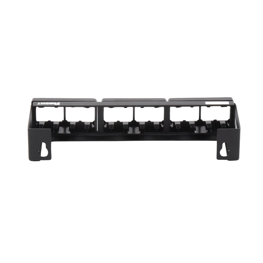 Panel de Parcheo Modular (Sin Conectores), de 12 Puertos Mini-Com, Instalación en Pared con Montaje Incluido, Color Negro