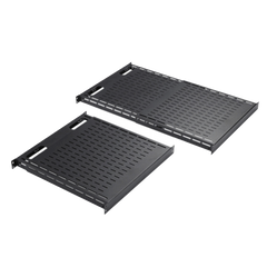 Charola Ventilada de Instalación sin Herramienta, Para Rack o Gabinetes de 4 Postes, Ajustable de 900 a 1200 mm de Profundidad, De Acero, Color Negro