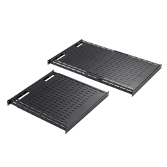 Charola Ventilada de Instalación sin Herramienta, Para Rack o Gabinetes de 4 Postes, Ajustable de 900 a 1200 mm de Profundidad, De Acero, Color Negro