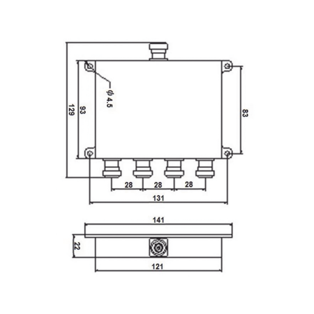 DIVISOR WILKINSON DE 4 VIAS 694-2700MHz 50W -154dBc 4.3-10
