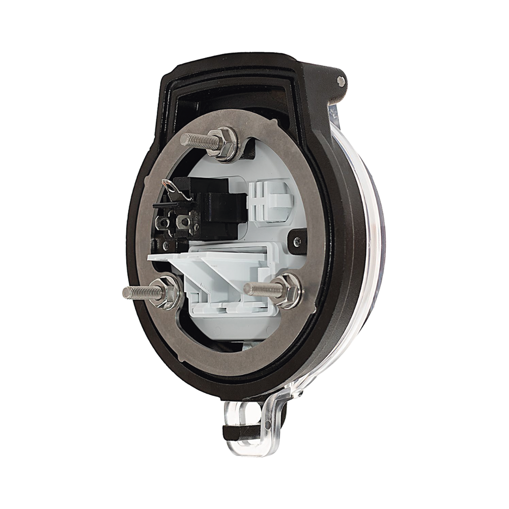 Dispositivo Circular de Puertos de Acceso a Datos, Con Dos Espacios Para Módulos Mini-Com y Un Receptáculo NEMA 5-15R, Protección IP66, de 3" de Diámetro