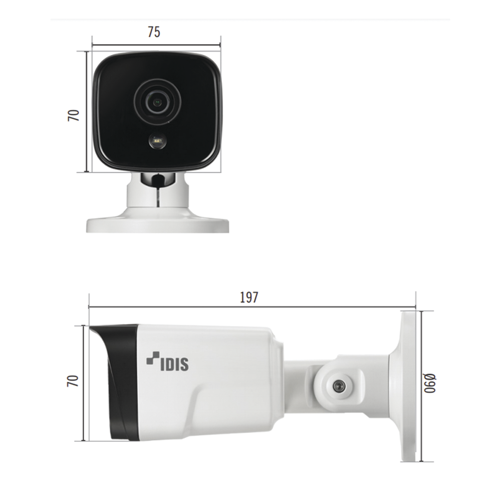 Bala IP 8MP (Intelligent Codec) | Lente Fijo 3.3 mm | microSD (256 GB) | IK10/ Exterior IP67 |  IR 30 m | Entrada/Salida de Alarma | POE | Audio de Dos Vias | ICR Dia/Noche | Videoanalitico Embebidos