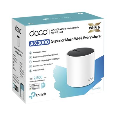 Router Inalámbrico MESH Interior para Hogar / Doble Banda Wi-Fi 6 AX3000 Mbps / 3 Puerto Gigabit WAN/LAN / 2 Antenas Internas / Administración Mediante la App Deco (iOS, Android) / Protección HomeShield