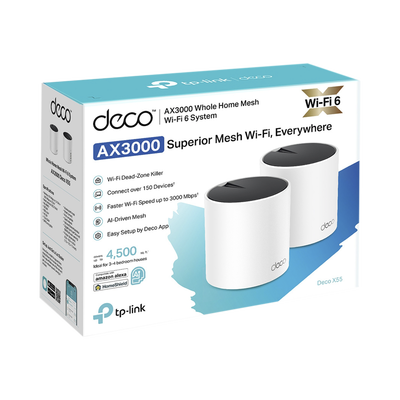 Kit 2 Routers Inalámbricos MESH Interior para Hogar / Doble Banda Wi-Fi 6 AX3000 Mbps / 3 Puerto Gigabit WAN/LAN / 2 Antenas Internas / Administración Mediante la App Deco (iOS, Android) / Protección HomeShield