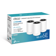 Kit 3 Routers Inalámbricos MESH Interior para Hogar / Doble Banda Wi-Fi 6E AX5400 Mbps / 3 Puerto Gigabit WAN/LAN / 4 Antenas Internas / Administración Mediante la App Deco (iOS, Android) / Protección HomeShield