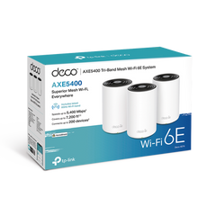 Kit 3 Routers Inalámbricos MESH Interior para Hogar / Doble Banda Wi-Fi 6E AX5400 Mbps / 3 Puerto Gigabit WAN/LAN / 4 Antenas Internas / Administración Mediante la App Deco (iOS, Android) / Protección HomeShield
