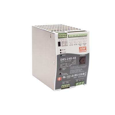Fuente de Poder Industrial de 240W con Cargador de Baterías, salida 48Vcc, 5A, para montaje Riel Din
