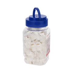 Bote con 100 Piezas de Plug Modular RJ45 / Cat 5e / Chapado en Oro a 30 Micras / Sin Blindaje / Facil Instalación / Uso Interior / Soporta Norma TIA-568B / Cumple con RoHS 2.0