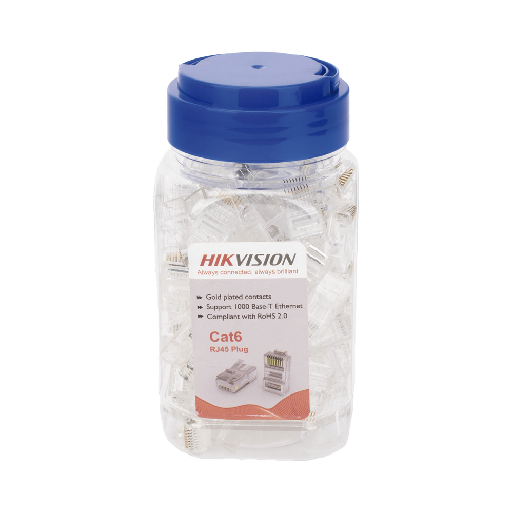 Bote con 100 Piezas de Plug Modular RJ45 / Cat 6 / Chapado en Oro a 30 Micras / Sin Blindaje / Fácil Instalación / Uso Interior / Soporta Norma TIA-568B / Cumple con RoHS 2.0