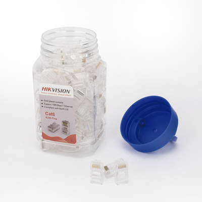 Bote con 100 Piezas de Plug Modular RJ45 / Cat 6 / Chapado en Oro a 30 Micras / Sin Blindaje / Facil Instalación / Uso Interior / Soporta Norma TIA-568B / Cumple con RoHS 2.0