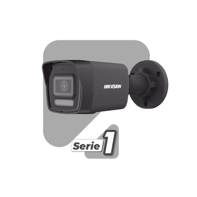 [Dual Light] Bala IP 4 Megapixel / Color Negro /  Lente 2.8 mm / 30 mts IR + 30 mts Luz Blanca / Micrófono Integrado / ACUSENSE Lite / Exterior IP67 / H.265 / PoE  / Micro SD