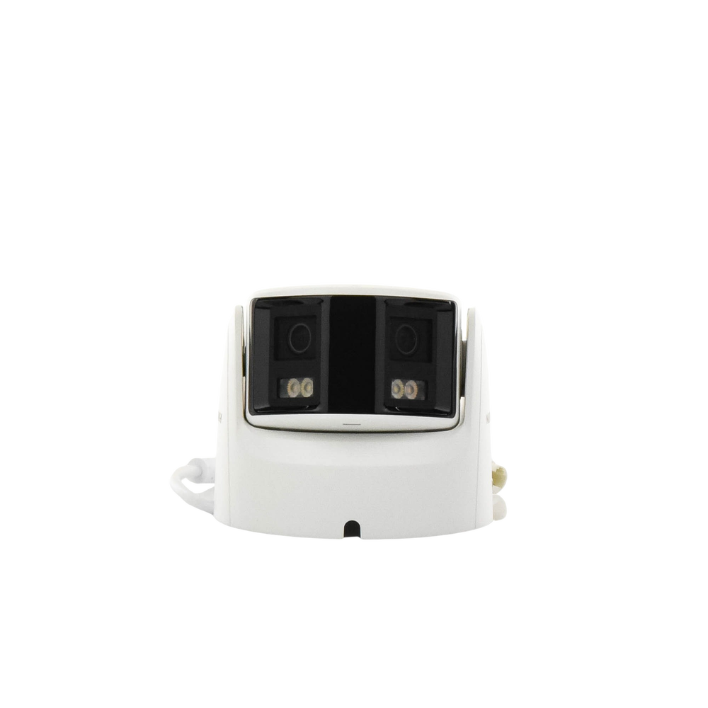 [FlexVu] [PROTECCIÓN ACTIVA] Turret IP Panorámica 4 Megapíxel / 2 Lentes 2.8 mm (180°) / Imagen a Color 24/7 (ColorVu) / PoE / WDR 130° / IP67 / ACUSENSE / Luz Estroboscópica y Alarma Audible / 30 mts Luz Blanca / Mic