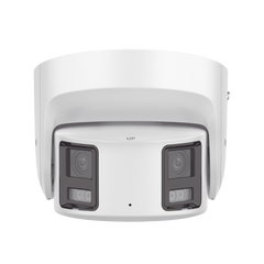 [PROTECCIÓN ACTIVA] Turret IP Panorámica 8 Megapíxel / 2 Lentes 4 mm (180°) / Imagen a Color 24/7 (ColorVu) / PoE / WDR 130° / IP67 / ACUSENSE / Luz Estroboscópica y Alarma Audible / 30 mts Luz Blanca / Micro SD