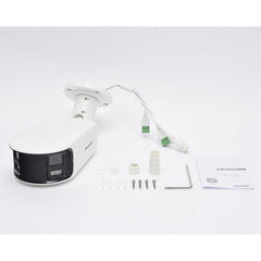 [FlexVu] [ PROTECCIÓN ACTIVA ] Bala IP Panorámica 4 Megapixel / 2 Lentes 2.8 mm (180°) / Imagen a Color 24/7 (ColorVu) / PoE / WDR 130° / IP67 / ACUSENSE / Luz Estroboscópica y Alarma Audible / 40 mts Luz Blanca / Micro SD