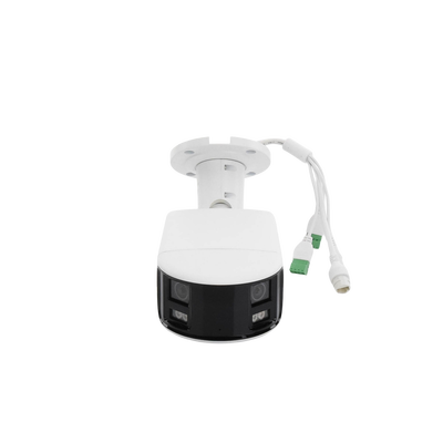 [FlexVu] [ PROTECCIÓN ACTIVA ] Bala IP Panorámica 8 Megapixel (4K) / 2 Lentes 4 mm (180°) / Imagen a Color 24/7 (ColorVu) / PoE / WDR 130° / IP67 / ACUSENSE / Luz Estroboscópica y Alarma Audible / 40 mts Luz Blanca / Micro SD
