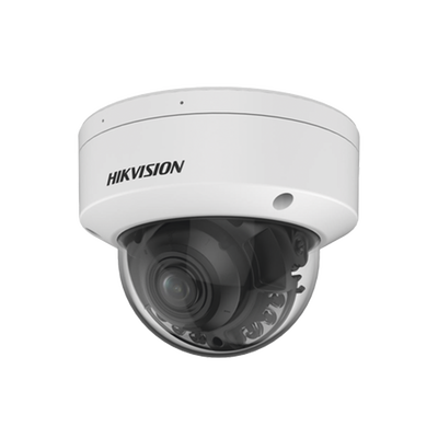 Domo IP 4 Megapixel / Lente Mot. 2.7 - 13.5 mm / Dual Light (40 mts IR + 40 mts Luz Blanca) / SSD Integrado 256 GB / 2 Micrófonos Integrados / Alarmas I/O / IP67 / IK10 / WDR 130 dB / PoE + / AcuSense / DarkFighter S /