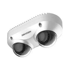 PanoVu Series / Lente Dual de 4 Megapixel / 2 Lentes Fijos de 2.8 mm / Recomendado para Pasillos o Esquinas / IP67 / IK10 / PoE / WDR 120 dB / 10 mts IR / Entrada y Salida de Audio y Alarma / MicroSD
