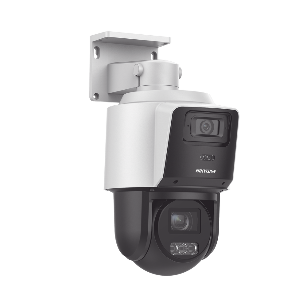 [TandemVu] PTZ IP 4 Megapixel con Cámara Panorámica 4 Megapixel / 4X Zoom / Dual Light (40 mts IR + 30 mts Luz Blanca) / ACUSENSE / IP66  / PoE+ / DARKFIGHTER / Micro SD / Incluye Base para Techo o Pared