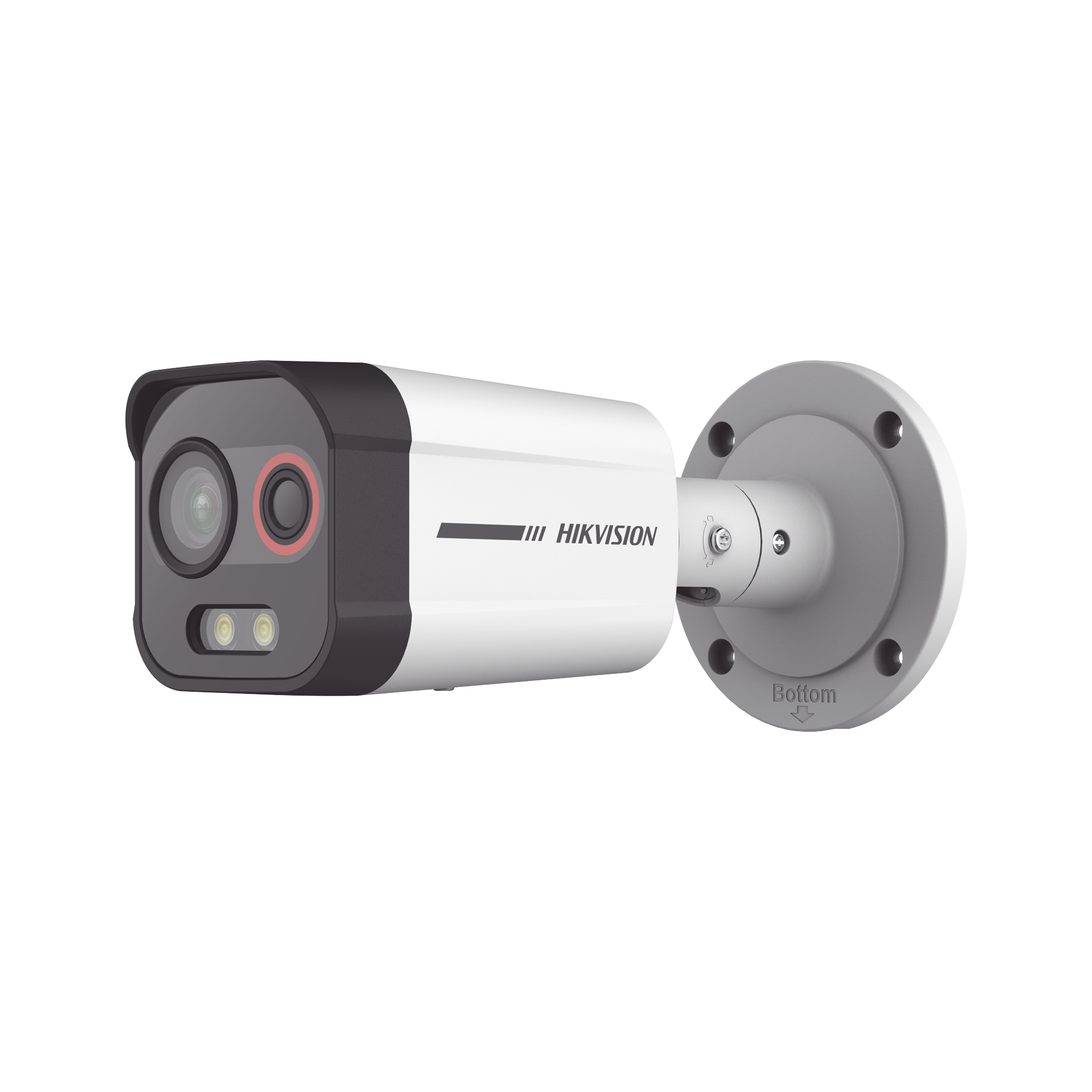 Cámara Bala IP Térmica y Óptica Biespectral / Análisis de Video (VCA) para Protección Perimetral / Clasifica Vehículo/Humano / Térmica 96 x 72 / Óptica 4 MP ColorVu / IP67 / Audio y Alarma Visual