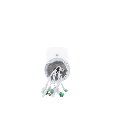 Bala IP Dual / Térmica 6.9 mm (256 x 192) / Óptico 6.4 mm (4 Megapixel) / 30 mts IR / Exterior IP67 / PoE / Termométrica / Detección de Temperatura / Sirena y Luz Intermitente Integrada / Micro SD