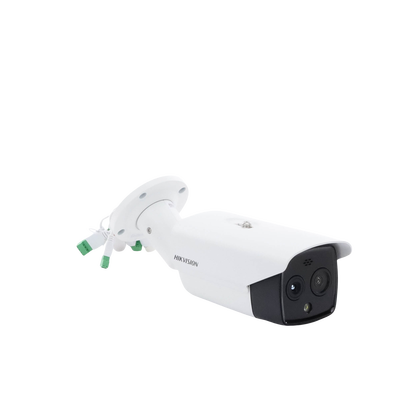 Bala IP Dual / Térmica 6.9 mm (256 x 192) / Óptico 6.4 mm (4 Megapixel) / 30 mts IR / Exterior IP67 / PoE / Termométrica / Detección de Temperatura / Sirena y Luz Intermitente Integrada / Micro SD