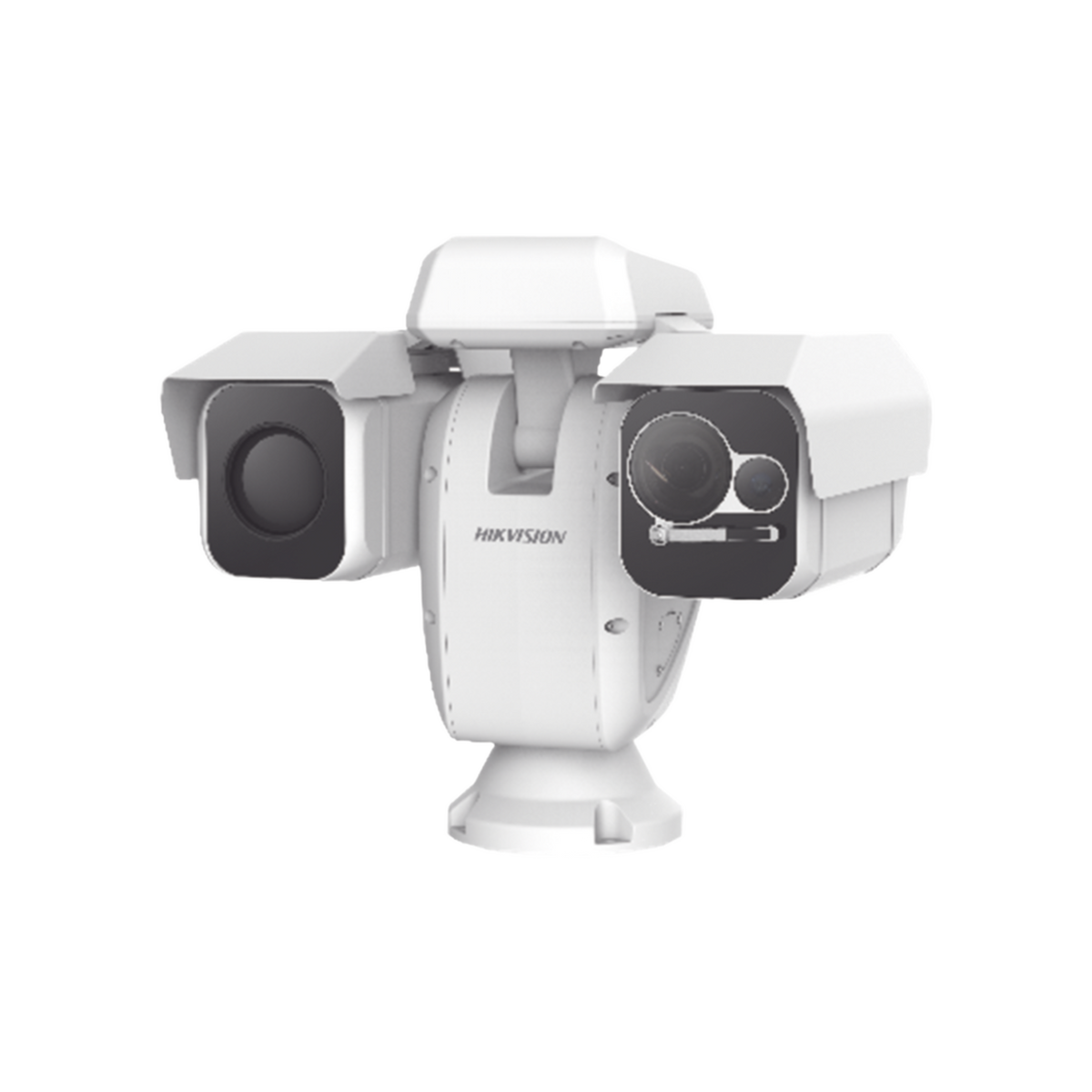 PTZ Punta de Poste IP Dual / Lente Térmico 100 mm (640 X 512) / Lente Óptico 56X Zoom (4 MP) / 800 mts IR Laser / 36 VCC / IP66 / Recubrimiento Anticorrosivo