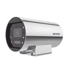Bala IP 4 Megapixel / Lente Mot. 2.8 a 12 mm / Acero Inoxidable (304) / Altas Temperaturas (150°C) / Refrigeración por Agua / IP68 / Dual Light (30 mts IR + 20 mts Luz Blanca) / WDR 120 dB / ONVIF / PoE+ / Alarmas I/O / ACUSENSE
