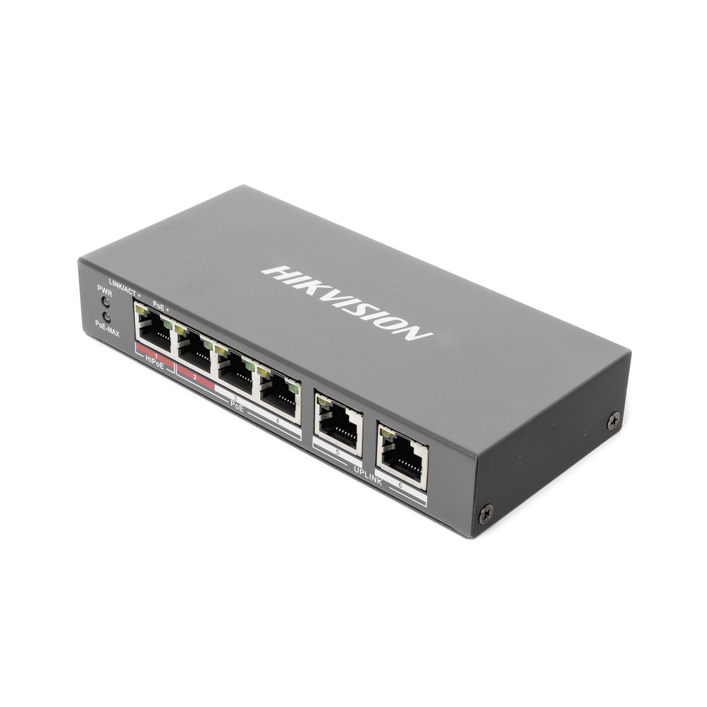 Switch PoE+ / No Administrable / 3 Puertos 10/100 Mbps 802.3 af/at (30 W) + 1 Puerto 10/100 Mbps Hi-PoE (60 W) / 2 Puertos 10/100 Mbps Uplink / Modo Extendido hasta 300 Metros / 60 W