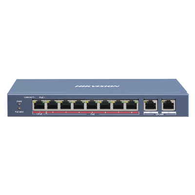 Switch PoE+ / No Administrable / 7 Puertos 10/100 Mbps 802.3 af/at (30 W) / 1 Puerto 10/100 Mbps Hi-PoE (90 W)  / 2 Puertos 1000 Mbps Uplink / Modo Extendido hasta 300 Metros / 110 Watts