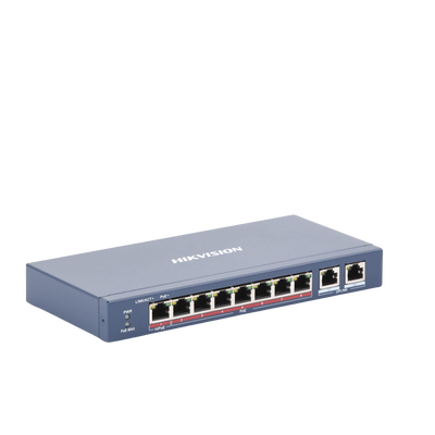 Switch PoE+ / No Administrable / 7 Puertos 10/100 Mbps 802.3 af/at (30 W) / 1 Puerto 10/100 Mbps Hi-PoE (90 W)  / 2 Puertos 1000 Mbps Uplink / Modo Extendido hasta 300 Metros / 110 Watts