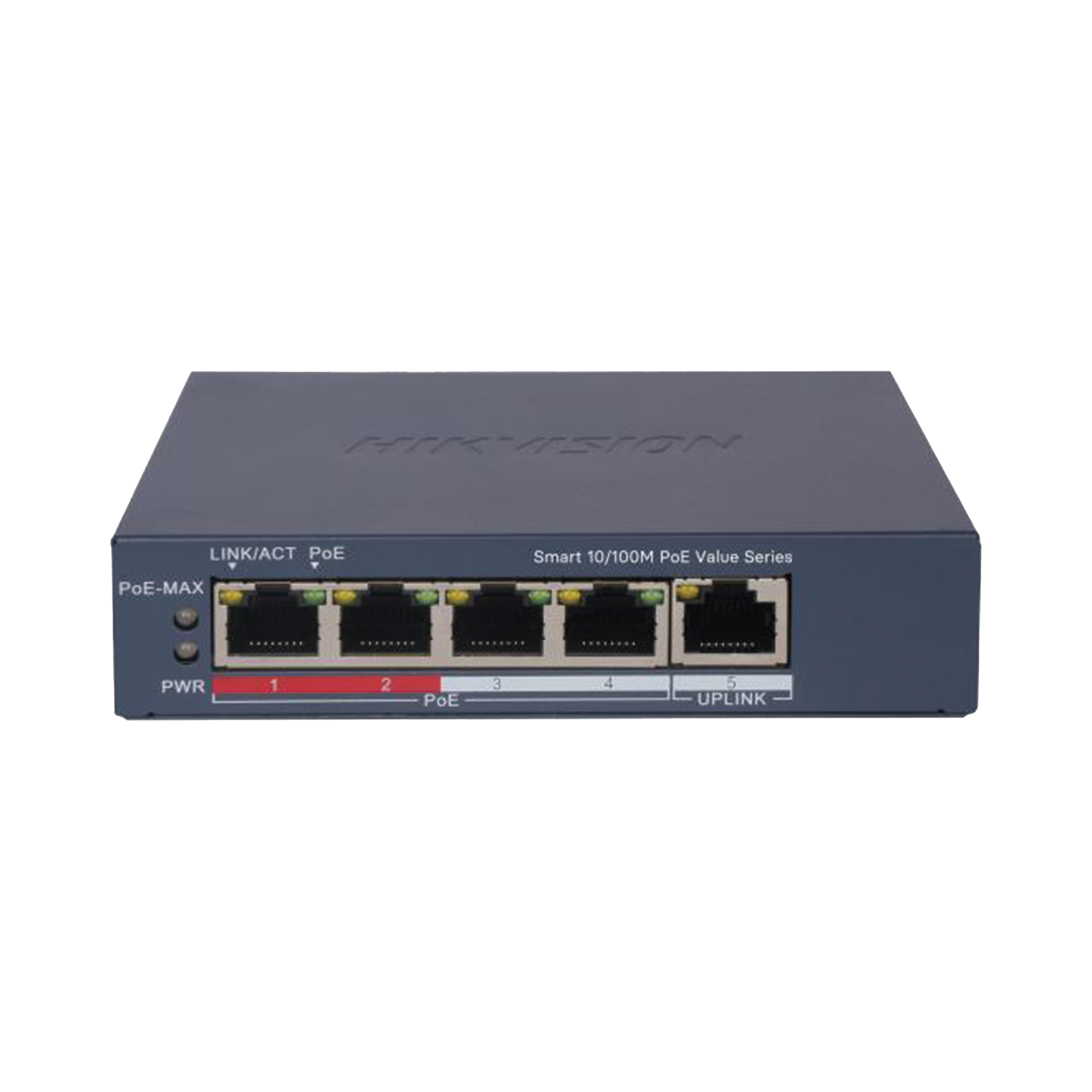 Switch PoE+ / Monitoreable / 4 Puertos 10/100 Mbps PoE+ / 1 Puerto 10/100 Mbps Uplink / Configuración Nube Hik-PartnerPro / Modo Extendido hasta 300 Metros /  45 W