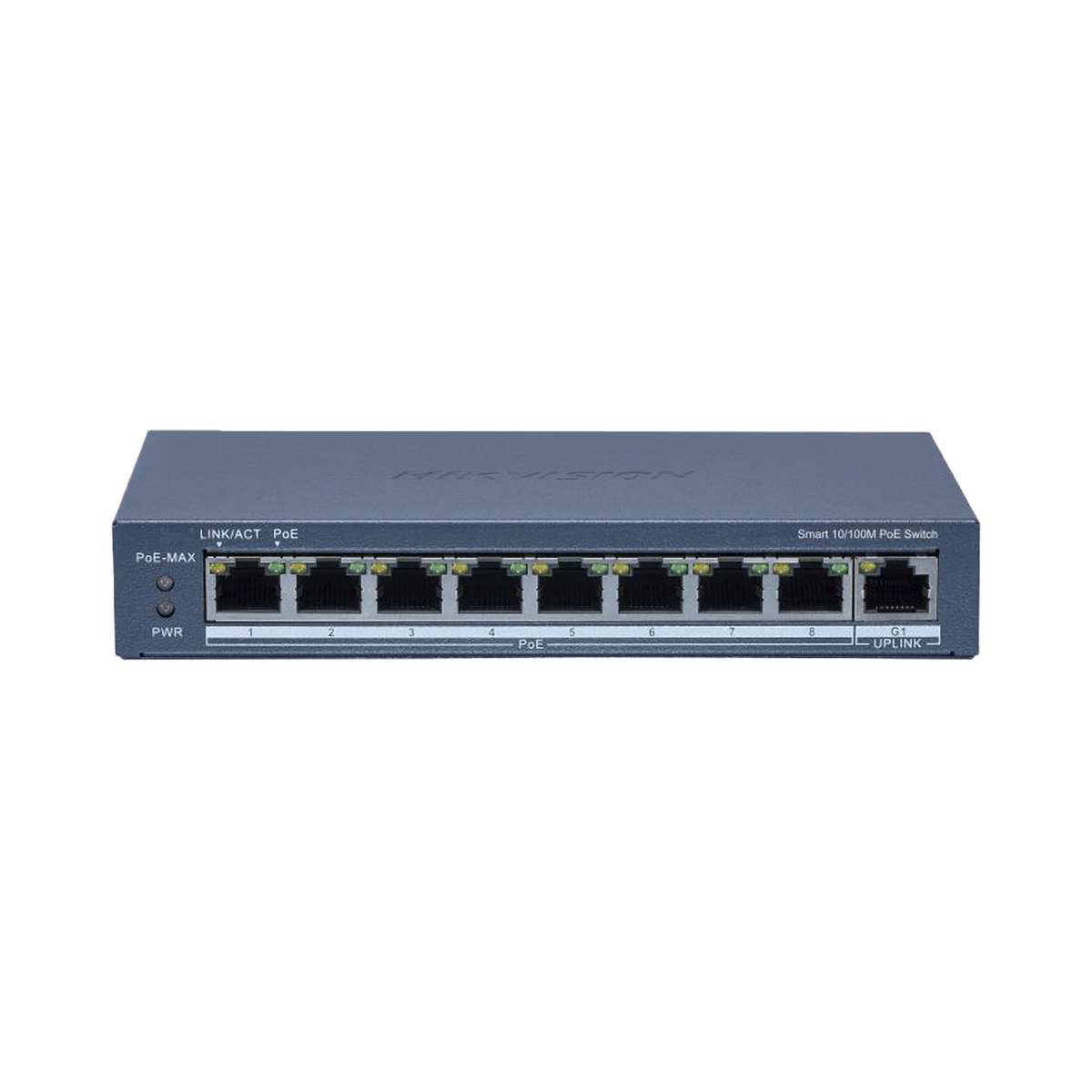 Switch PoE+ / Monitoreable / 8 Puertos 10/100 Mbps PoE+ / 1 Puerto 1000 Mbps Uplink /  Configuración Nube Hik-Partner Pro / Modo Extendido hasta 300 metros / 60 W