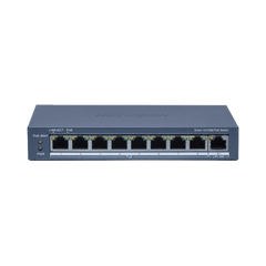 Switch PoE+ / Monitoreable / 8 Puertos 10/100 Mbps PoE+ / 1 Puerto 1000 Mbps Uplink /  Configuración Nube Hik-Partner Pro / Modo Extendido hasta 300 metros / 60 W