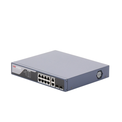 Switch PoE+ / Administrable / Uso en Rack / 8 Puertos 10/100 PoE+ /  2 Puertos 1000 Mbps Uplink  / 2 Puertos SFP / Configuración Nube desde Hik-PartnerPro / Modo Extendido hasta 300 Metros / 125 W
