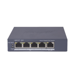 Switch Gigabit PoE+ / Administrable / 4 Puertos 1000 Mbps PoE+ / 1 Puerto 1000 Mbps Uplink / Configuración Nube Hik-PartnerPro / Modo Extendido hasta 300 Metros / 60 Watts