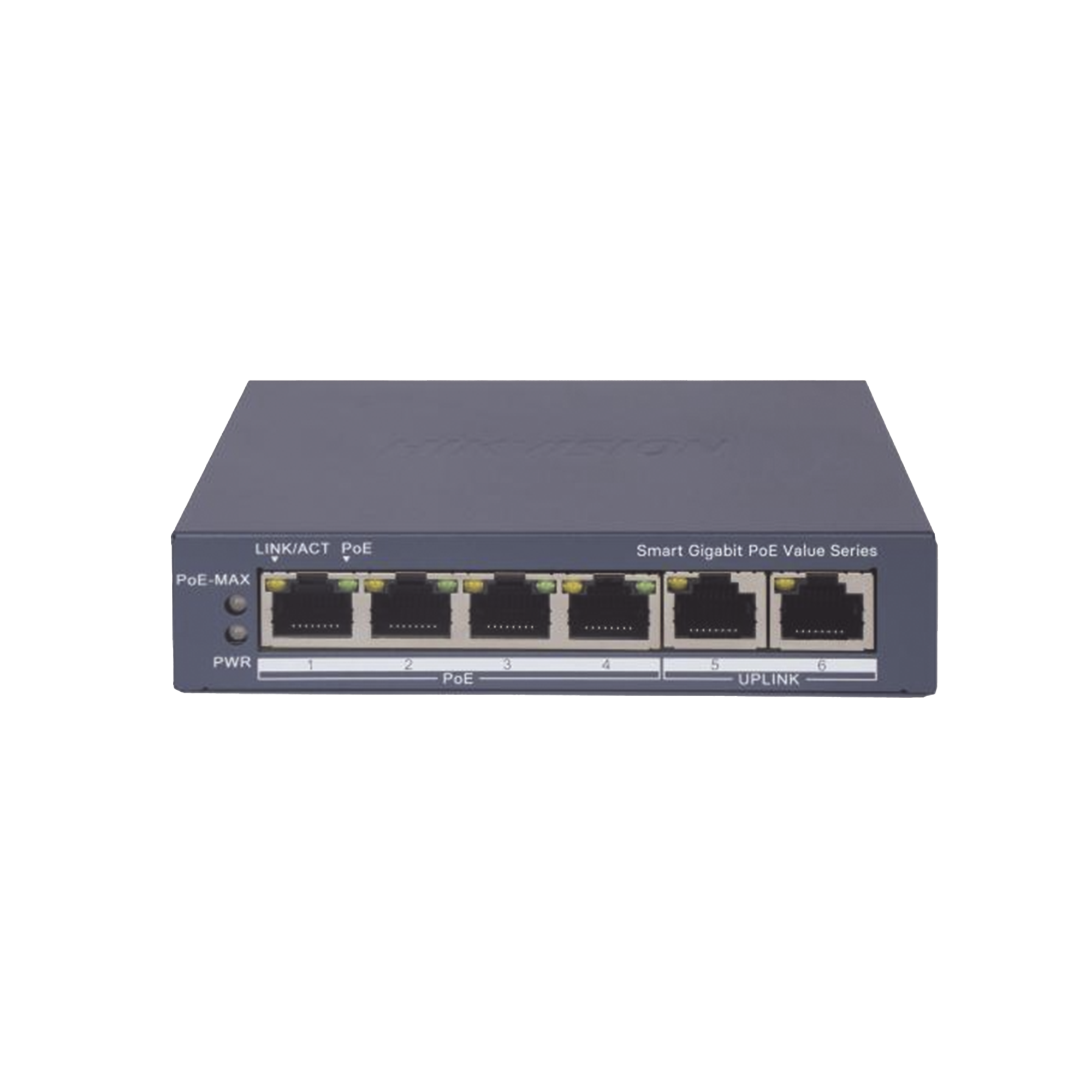 Switch Gigabit PoE+ / Administrable / 4 Puertos 1000 Mbps PoE+ / 2 Puertos 1000 Mbps Uplink / Configuración Nube Hik-PartnerPro / Modo Extendido hasta 300 Metros / 45 Watts