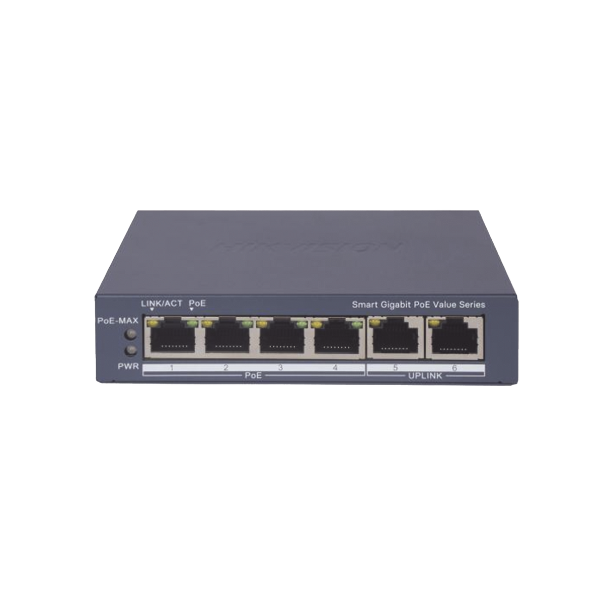 Switch Gigabit PoE+ / Administrable / 4 Puertos 1000 Mbps PoE+ / 2 Puertos 1000 Mbps Uplink / Configuración Nube Hik-PartnerPro / Modo Extendido hasta 300 Metros / 45 Watts