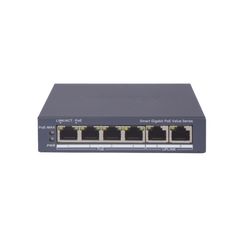 Switch Gigabit PoE+ / Administrable / 4 Puertos 1000 Mbps PoE+ / 2 Puertos 1000 Mbps Uplink / Configuración Nube Hik-PartnerPro / Modo Extendido hasta 300 Metros / 45 Watts