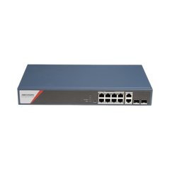 Switch Gigabit PoE+ / Administrable / 8 Puertos 1000 Mbps PoE+(4 Puertos PoE++ 90 W) / 2 Puertos 1000 Mbps de Uplink / 2 Puertos SFP / Configuración Nube Hik-PartnerPro / Modo Extendido hasta 300 Metros / 130 W