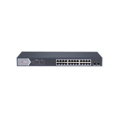 Switch Gigabit PoE+ / Administrable / 24 Puertos 1000 Mbps PoE+ / 2 Puertos SFP / Configuración Remota desde Hik-PartnerPro / PoE Extendido 250 Metros / 370 Watts