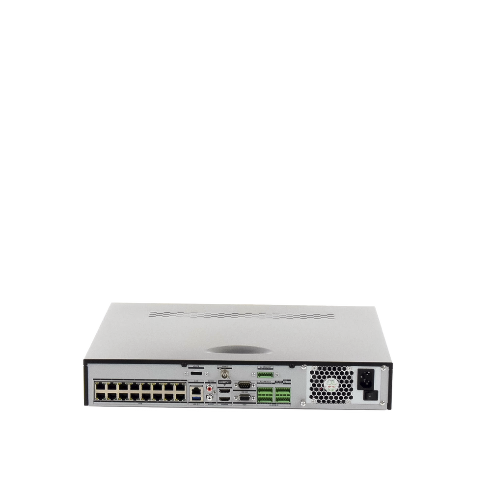 [Doble Poder de Decodificación] NVR 32 Megapixel (8K) / 16 Canales IP / 16 Puertos PoE+ / AcuSense / ANPR / Conteo de Personas / Heat Map / 4 Bahías de Disco Duro  / HDMI en 8K / Soporta POS / Alarmas I/O / Smart  Search
