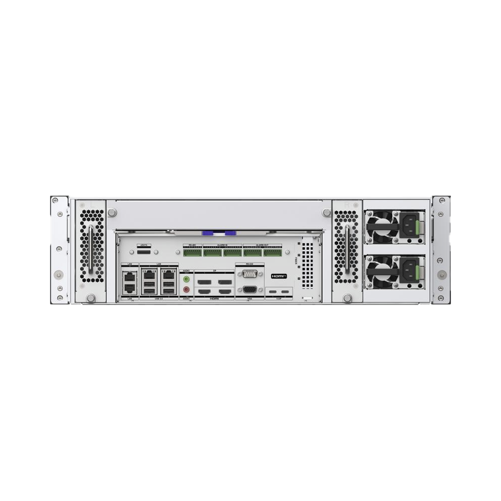 NVR 32 Megapixel (8K) / 128 canales IP / 16 Bahías de Disco Duro / 4 Puertos de Red / Soporta RAID con Hot Swap / Fuente Redundante / NVR de Alto Desempeño