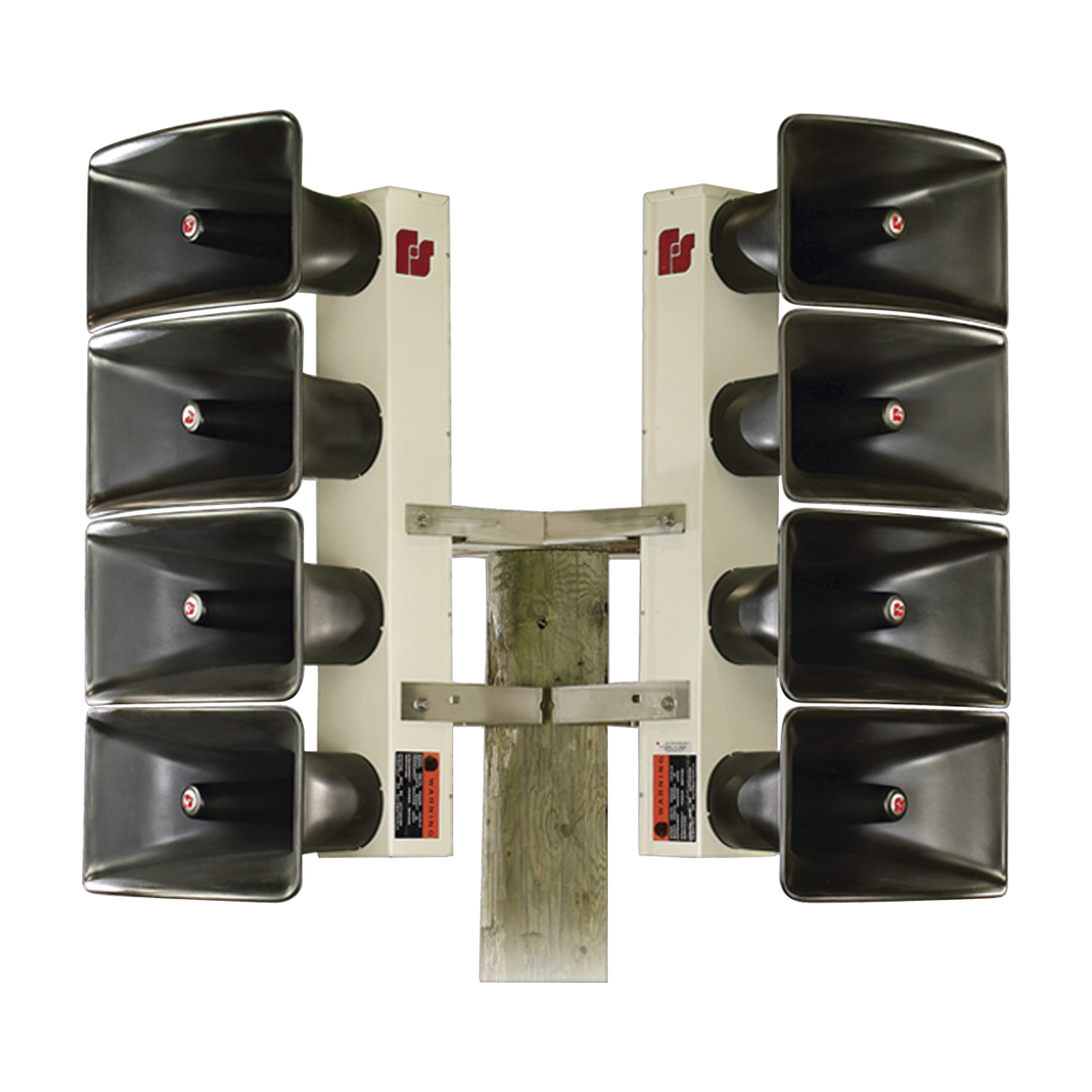 Altavoz de Arreglo Direccional DSA6 / 6 Bocinas de 100 W / 600 Watts Totales / 121 dB(C) a 100 ft (30.5 m) / Alcance 3400 ft (1036 m) a 70 dB(C) / Proyectores de Fibra de Vidrio / Gabinete de Aluminio / 200-2000 Hz / UltraVoice Controller