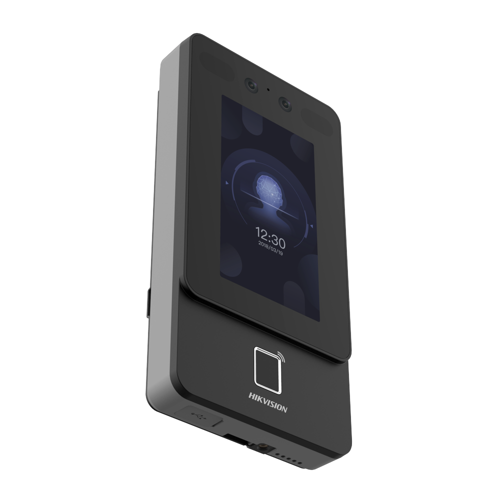 Terminal Min Moe PoE & WiFi de Reconocimiento Facial y Huella con Lector PROX EM / Exterior IP65  / Hasta 1.5 mts en Lectura de Rostro / Soporta P2P / 1,500 Rostros / 3,000 Huellas / Salida 12 Vcd para Chapa / PoE / SIP Estandar / HIK-IA
