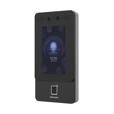 Terminal Min Moe PoE & WiFi de Reconocimiento Facial y Huella con Lector PROX EM / Exterior IP65  / Hasta 1.5 mts en Lectura de Rostro / Soporta P2P / 1,500 Rostros / 3,000 Huellas / Salida 12 Vcd para Chapa / PoE / SIP Estandar / HIK-IA