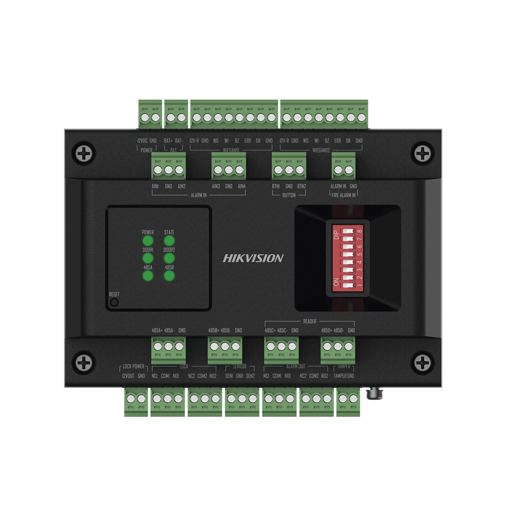 Expansor de 2 Puertas para Paneles de Control de Acceso DS-K27 Series / Comunicación RS-485 / 4 Entradas y 2 Salidas Auxiliares