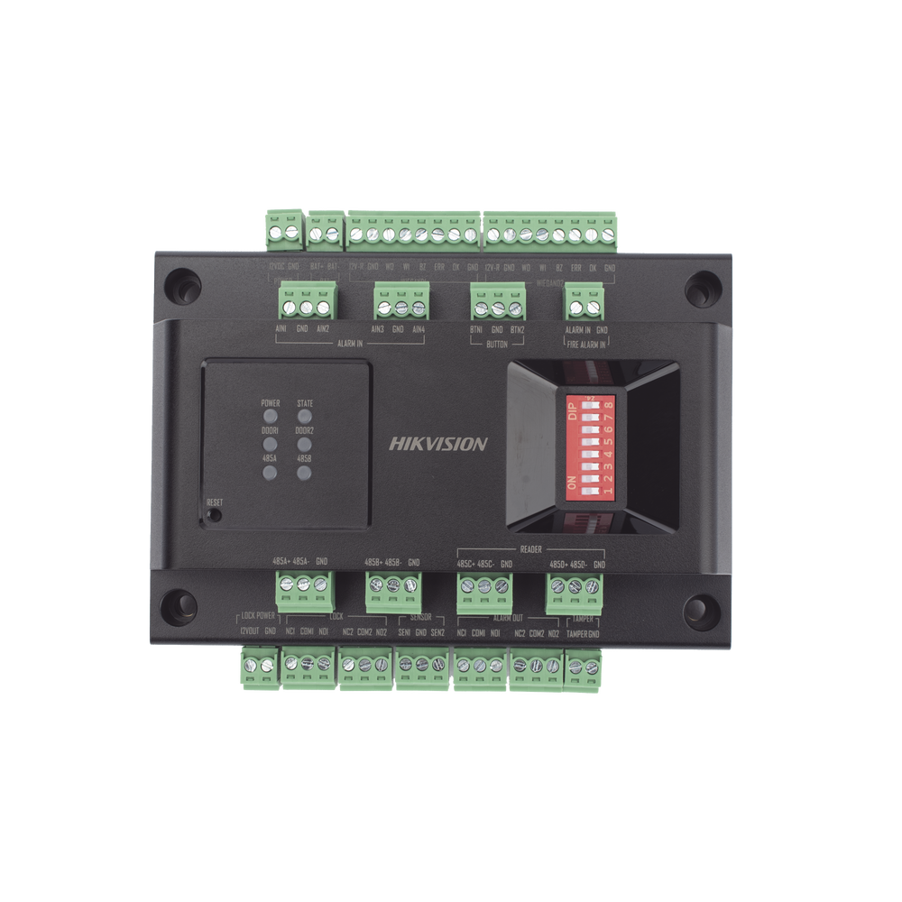 Expansor de 2 Puertas para Paneles de Control de Acceso DS-K27 Series / Comunicación RS-485 / 4 Entradas y 2 Salidas Auxiliares