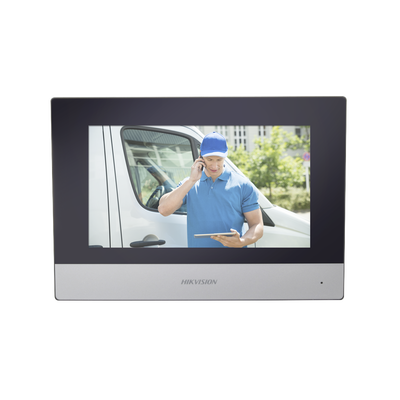 Monitor Hibrido IP WiFi Touch Screen 7" para DS-KIS303P / Vídeo en Vivo / PoE Estándar / Apertura Remota / Llamada Entre Monitores / Audio de dos vías / Policarbonato